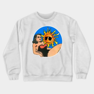 Girl on the beach sunbathing Crewneck Sweatshirt